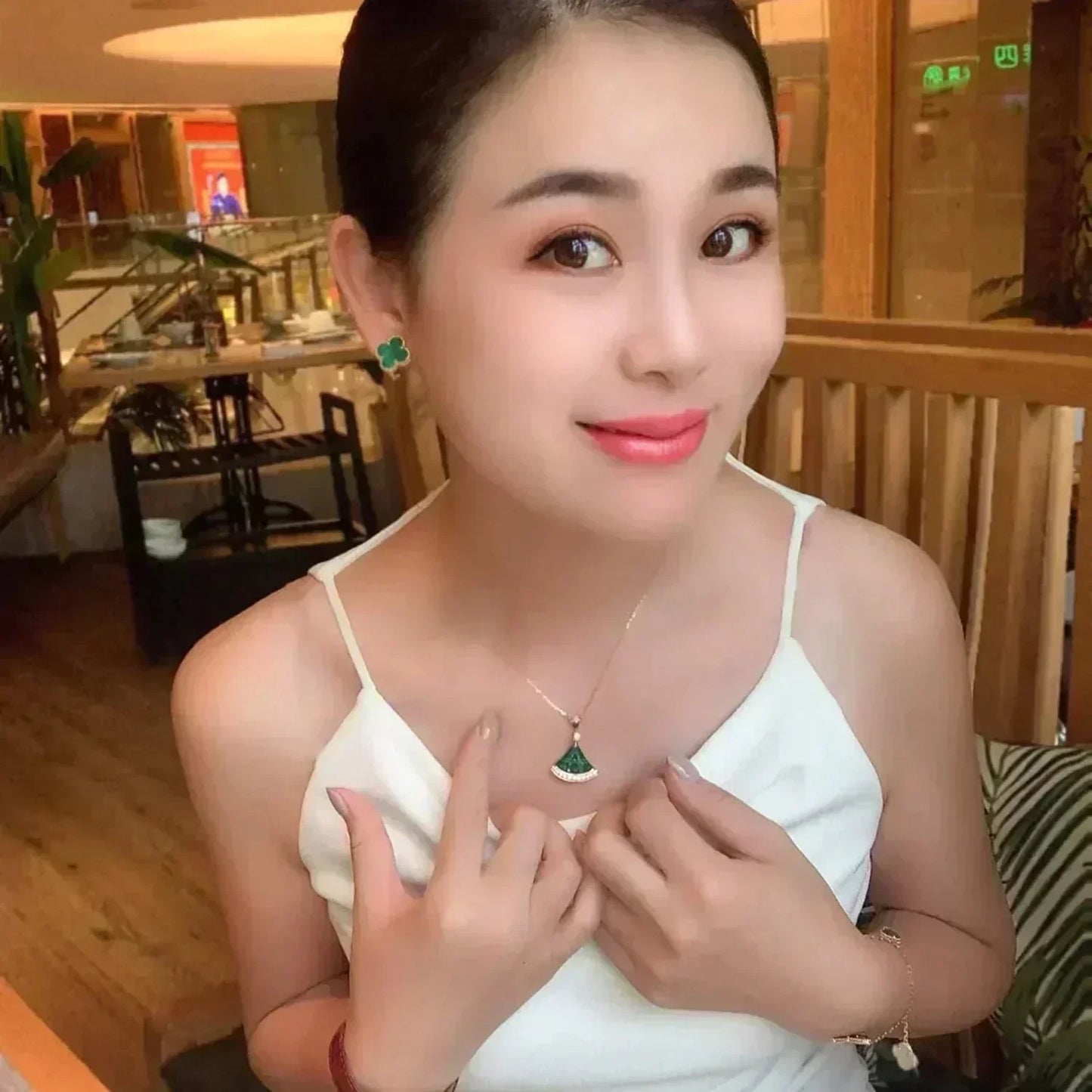 [Shinejoy]CLOVER MEDIUM 1 MOTIFS MALACHITE  EARRINGS