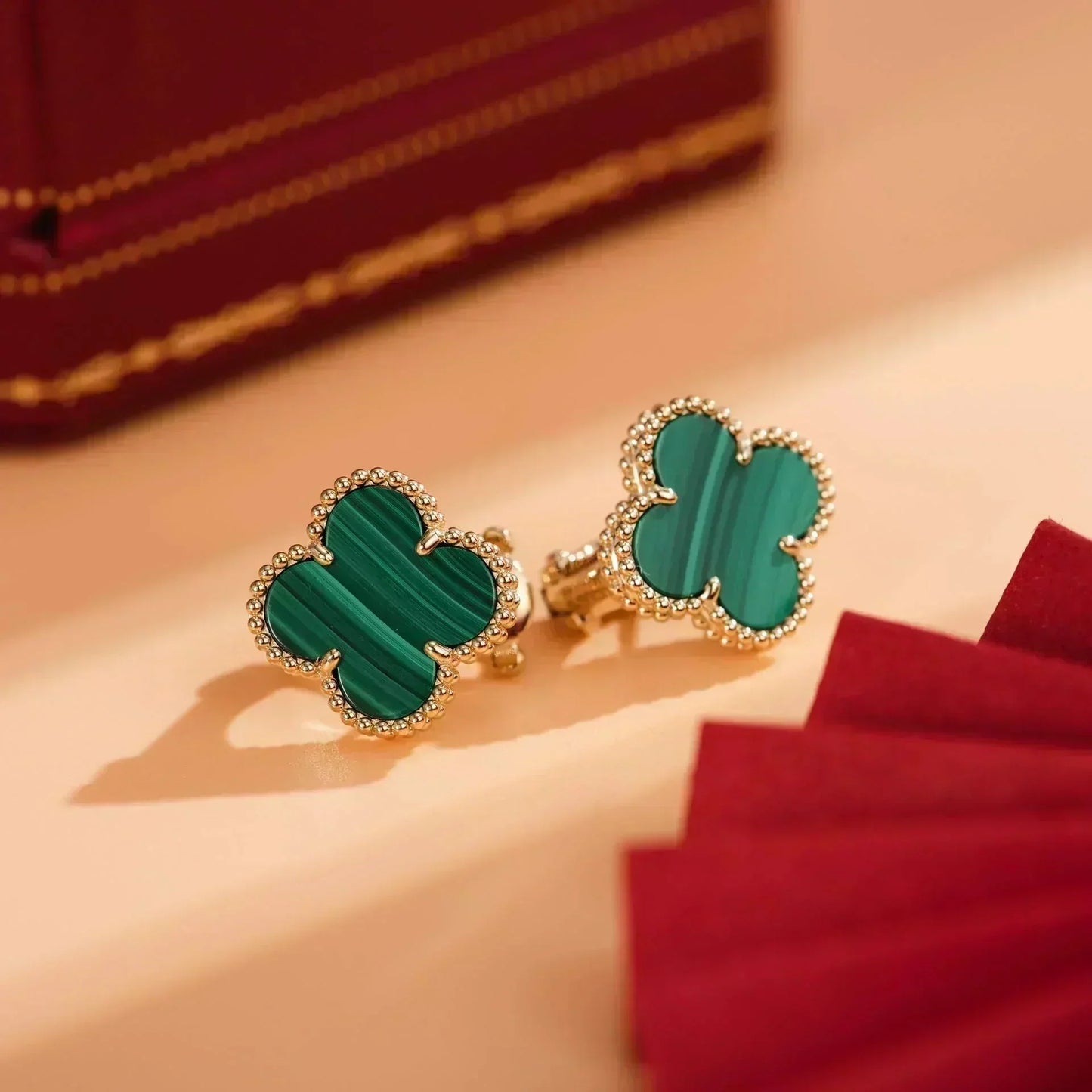 [Shinejoy]CLOVER MEDIUM 1 MOTIFS MALACHITE  EARRINGS