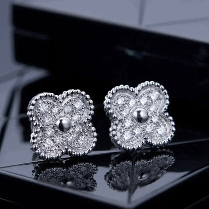 [Shinejoy]CLOVER 1 MOTIFS DIAMOND STUD EARRINGS SILVER