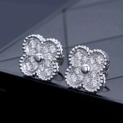 [Shinejoy]CLOVER 1 MOTIFS DIAMOND STUD EARRINGS SILVER
