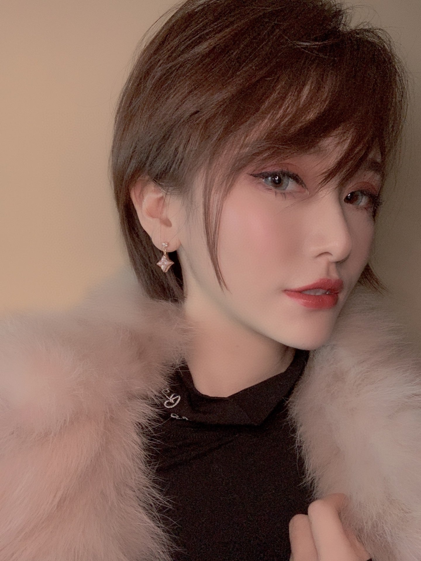 [Shinejoy]DOUBLE STAR PINK GOLD MOP DROP EARRINGS