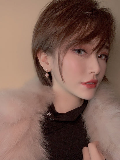 [Shinejoy]DOUBLE STAR PINK GOLD MOP DROP EARRINGS