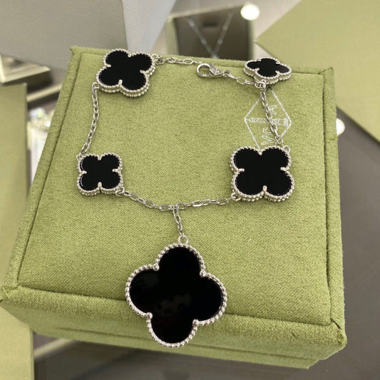 [Shinejoy]CLOVER 5 MOTIFS SIVLER ONYX BRACELET