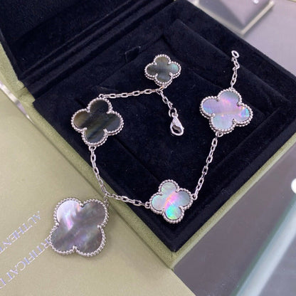 [Shinejoy]CLOVER 5 MOTIFS SIVLER DARK MOP BRACELET
