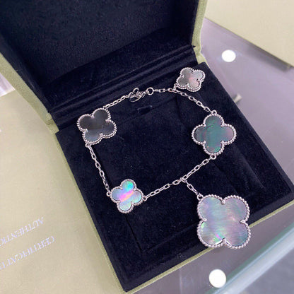 [Shinejoy]CLOVER 5 MOTIFS SIVLER DARK MOP BRACELET