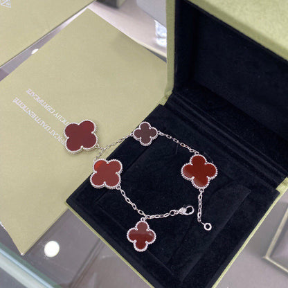 [Shinejoy]CLOVER 5 MOTIFS SIVLER CARNELIAN BRACELET