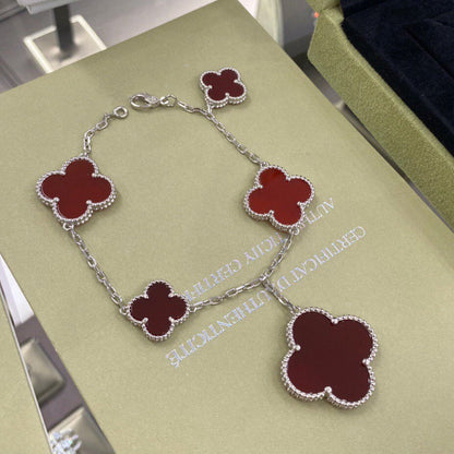 [Shinejoy]CLOVER 5 MOTIFS SIVLER CARNELIAN BRACELET