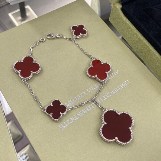 [Shinejoy]CLOVER 5 MOTIFS SIVLER CARNELIAN BRACELET