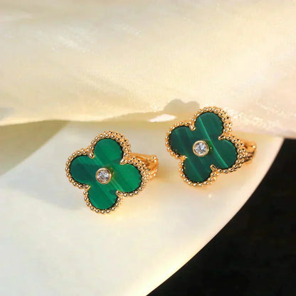 [Shinejoy]CLOVER MEDIUM 1 MOTIFS MALACHITE DIAMOND EARRINGS
