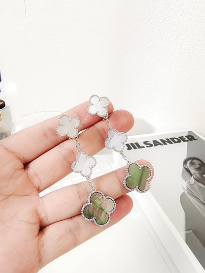 [Shinejoy]CLOVER 3 MOTIFS CHALCEDONY DARK MOP SILVER EARRINGS
