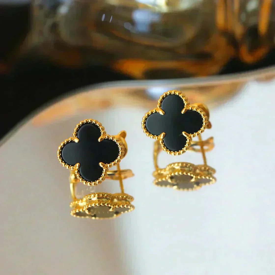 [Shinejoy]CLOVER MEDIUM 1 MOTIFS  ONYX STUD EARRINGS