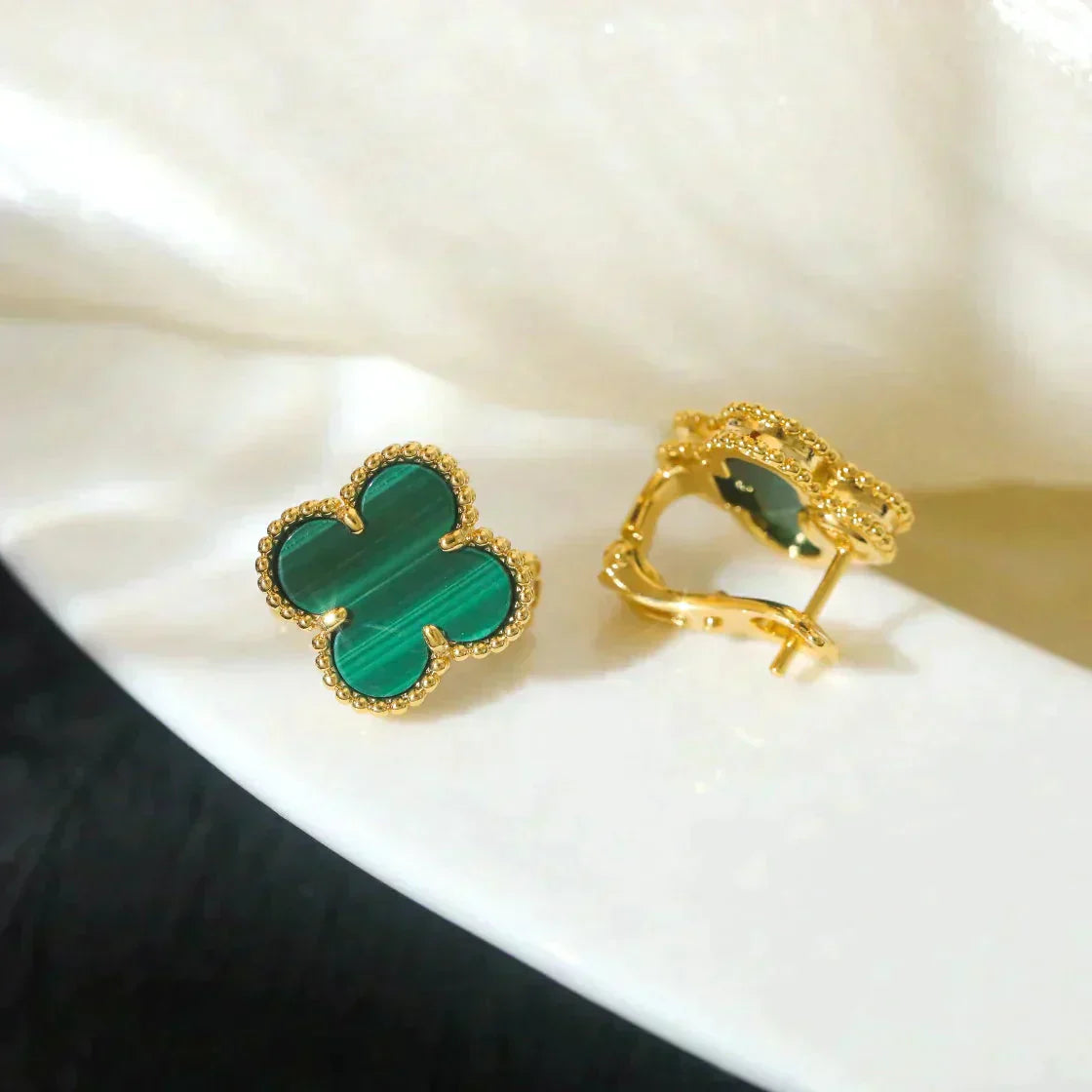 [Shinejoy]CLOVER MEDIUM 1 MOTIFS MALACHITE  EARRINGS