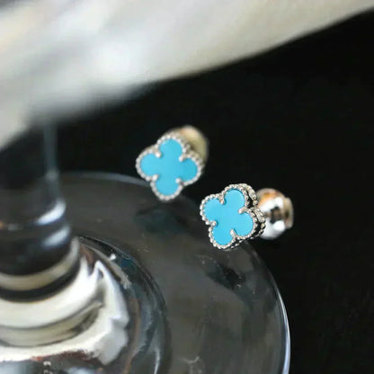 [Shinejoy]CLOVER MINI 9.5MM ONYX STUD EARRINGS SILVER