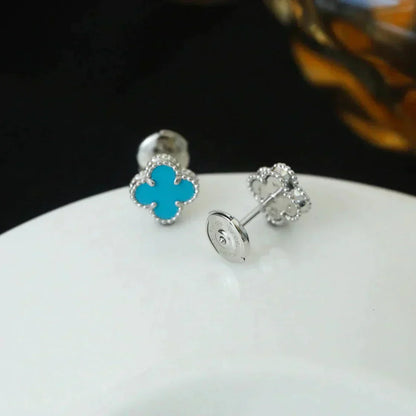 [Shinejoy]CLOVER MINI 9.5MM ONYX STUD EARRINGS SILVER