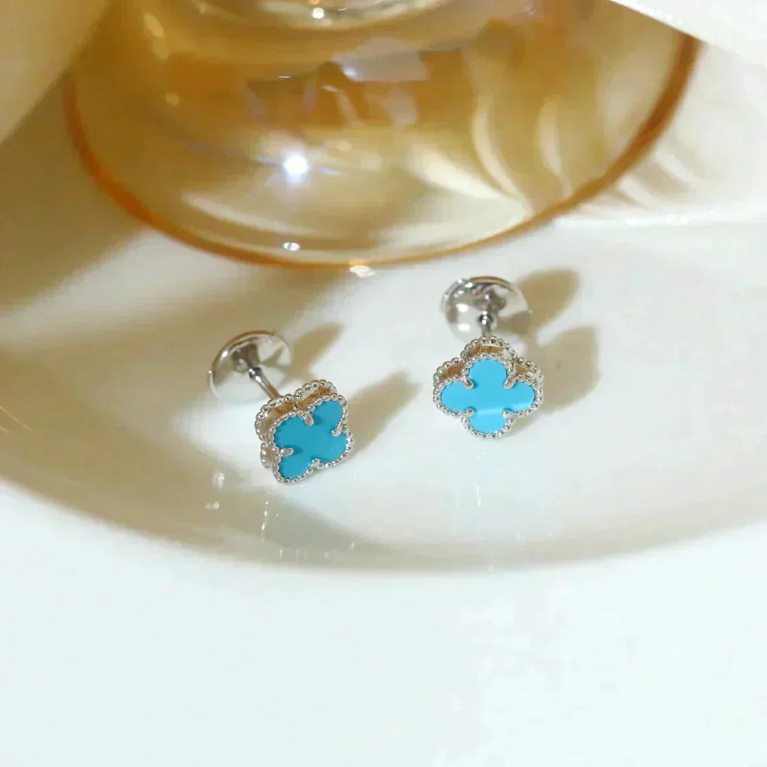 [Shinejoy]CLOVER MINI 9.5MM ONYX STUD EARRINGS SILVER