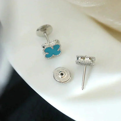 [Shinejoy]CLOVER MINI 9.5MM ONYX STUD EARRINGS SILVER