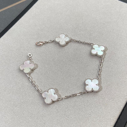 [Shinejoy]CLOVER WHITE PEARL MOP 5 MOTIF BRACELET COLLECTION