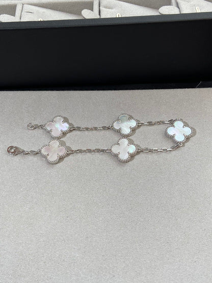 [Shinejoy]CLOVER WHITE PEARL MOP 5 MOTIF BRACELET COLLECTION
