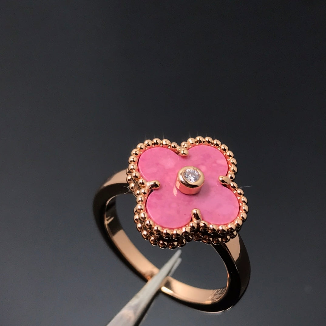 [Shinejoy]CLOVER RHODONITE Shinejoy GOLD RING