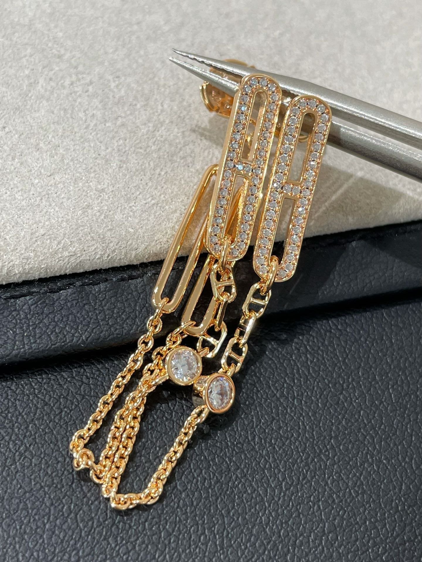 [Shinejoy]CHAINE CHAOS DIAMOND DROP EARRINGS