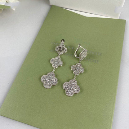 [Shinejoy]CLOVER 3 MOTIF DIAMOND SILVER DROP EARRINGS