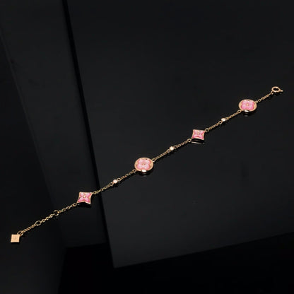 [Shinejoy]STAR AND SUN 4 MOTIF PINK MOP PINK GOLD BRACELET