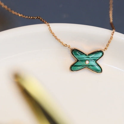 [Shinejoy]JEUX MALACHITE 1 DIAMOND PINK GOLD NECKLACE