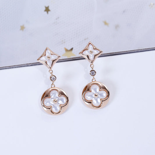 [Shinejoy]STAR AND SUN PINK GOLD MOP DROP EARRINGS
