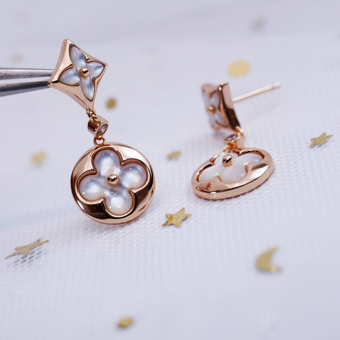 [Shinejoy]STAR AND SUN PINK GOLD MOP DROP EARRINGS