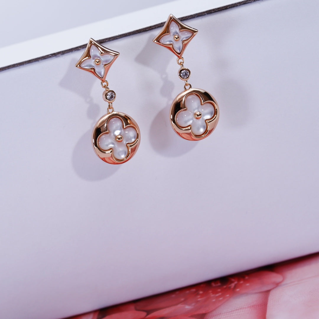 [Shinejoy]STAR AND SUN PINK GOLD MOP DROP EARRINGS