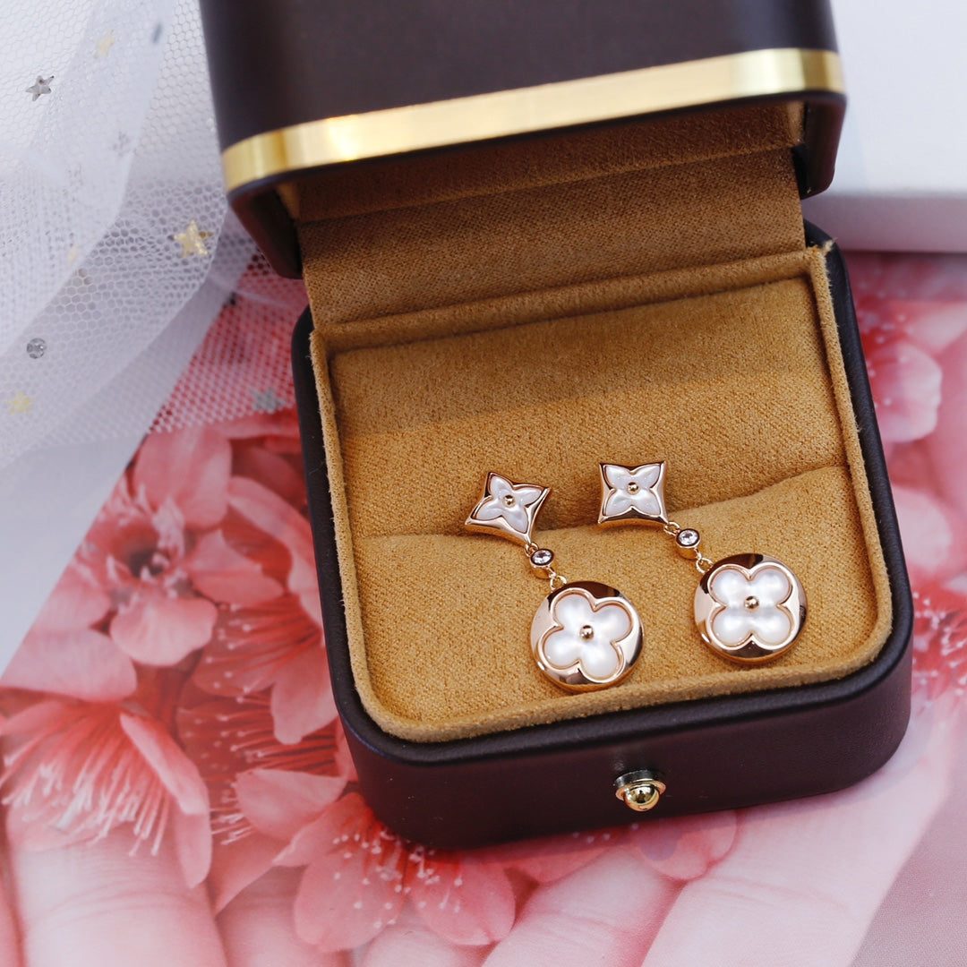 [Shinejoy]STAR AND SUN PINK GOLD MOP DROP EARRINGS
