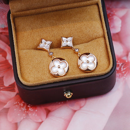 [Shinejoy]STAR AND SUN PINK GOLD MOP DROP EARRINGS