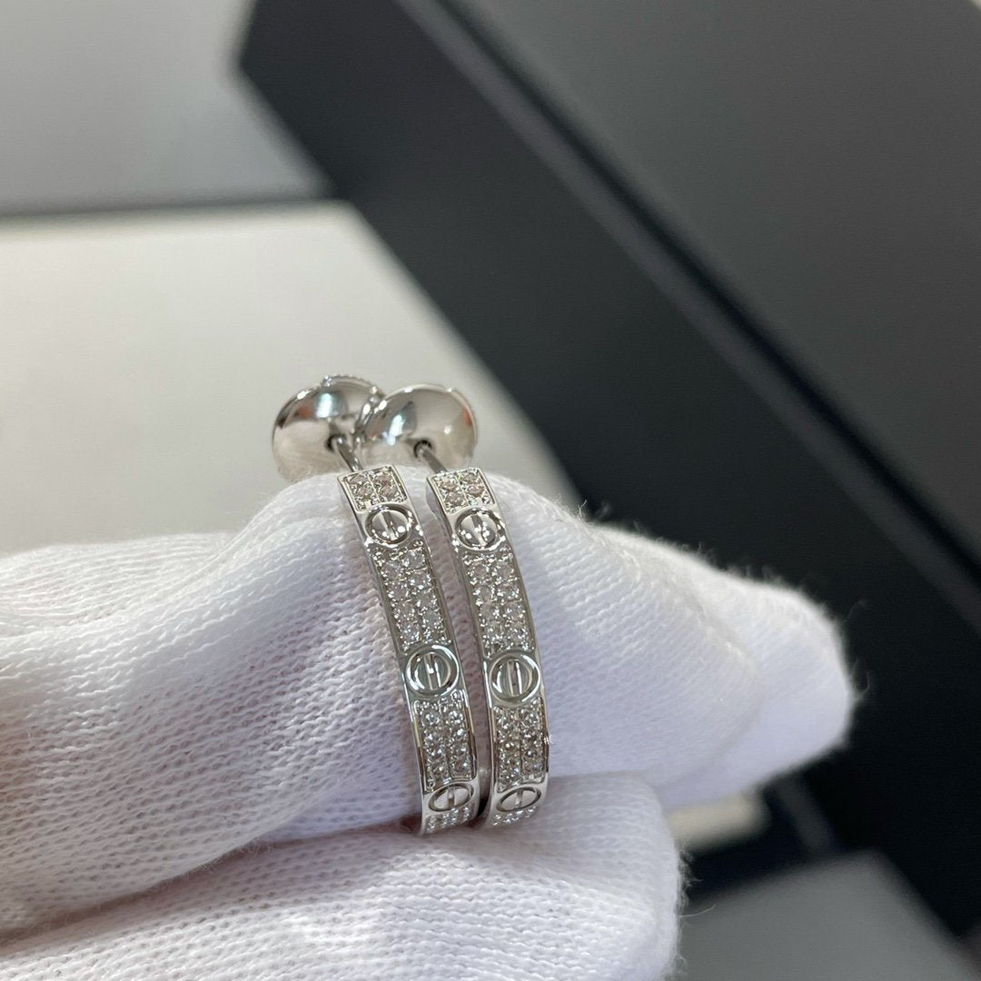 [Shinejoy]LOVE DIAMOND SILVER HOOP EARRINGS