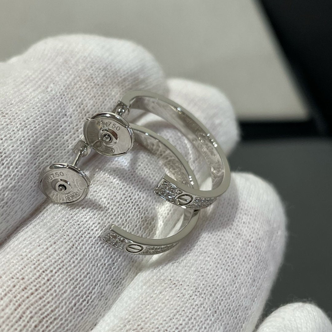 [Shinejoy]LOVE DIAMOND SILVER HOOP EARRINGS