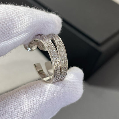 [Shinejoy]LOVE DIAMOND SILVER HOOP EARRINGS