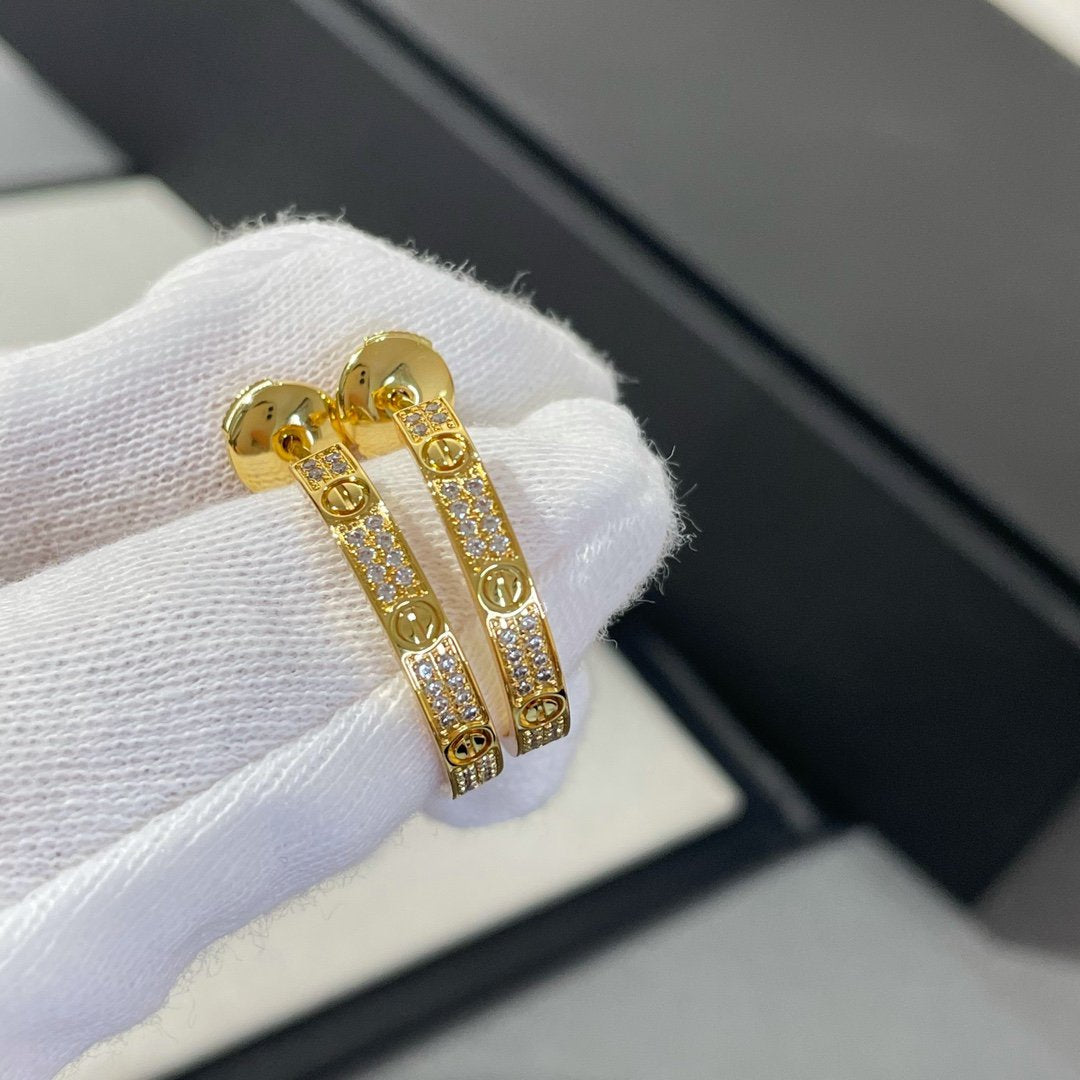 [Shinejoy]LOVE DIAMOND GOLD HOOP EARRINGS