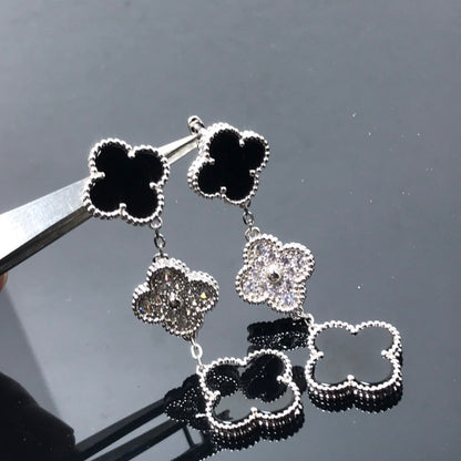[Shinejoy]CLOVER 3 MOTIF DIAMOND ONYX SILVER EARRINGS