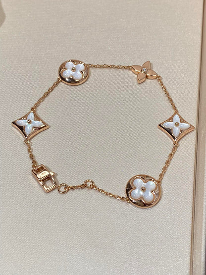 [Shinejoy]STAR AND SUN 5 MOTIF MOP PINK GOLD BRACELET