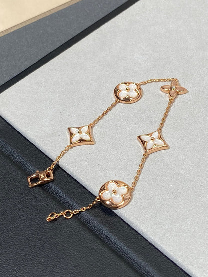 [Shinejoy]STAR AND SUN 5 MOTIF MOP PINK GOLD BRACELET