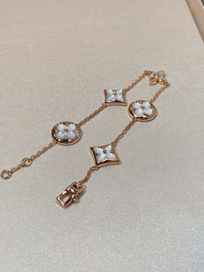 [Shinejoy]STAR AND SUN 5 MOTIF MOP PINK GOLD BRACELET