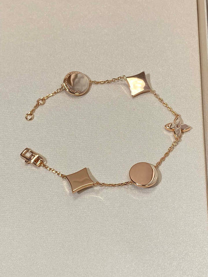 [Shinejoy]STAR AND SUN 5 MOTIF MOP PINK GOLD BRACELET