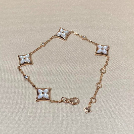 [Shinejoy]STAR 4 MOTIF MOP DIAMOND PINK GOLD BRACELET
