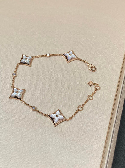 [Shinejoy]STAR 4 MOTIF MOP DIAMOND PINK GOLD BRACELET