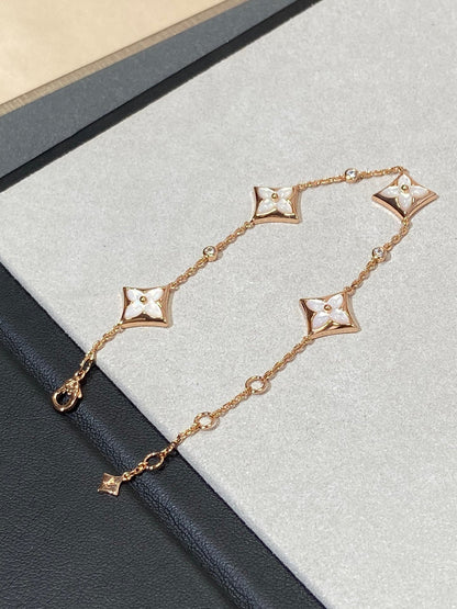 [Shinejoy]STAR 4 MOTIF MOP DIAMOND PINK GOLD BRACELET