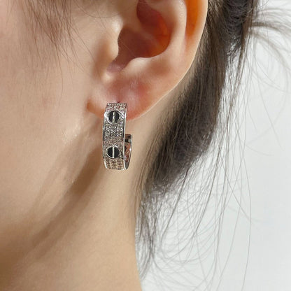 [Shinejoy]LOVE CERAMIC DIAMOND PAVED SILVER EARRINGS
