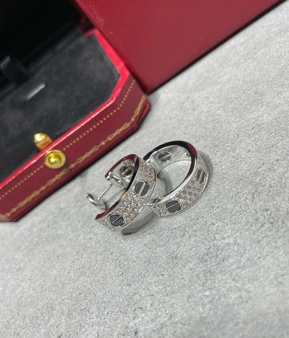 [Shinejoy]LOVE CERAMIC DIAMOND PAVED SILVER EARRINGS