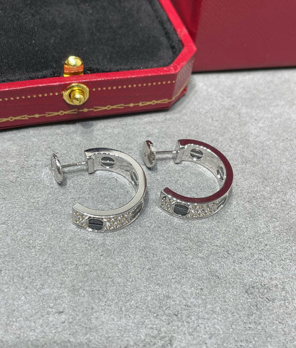 [Shinejoy]LOVE CERAMIC DIAMOND PAVED SILVER EARRINGS