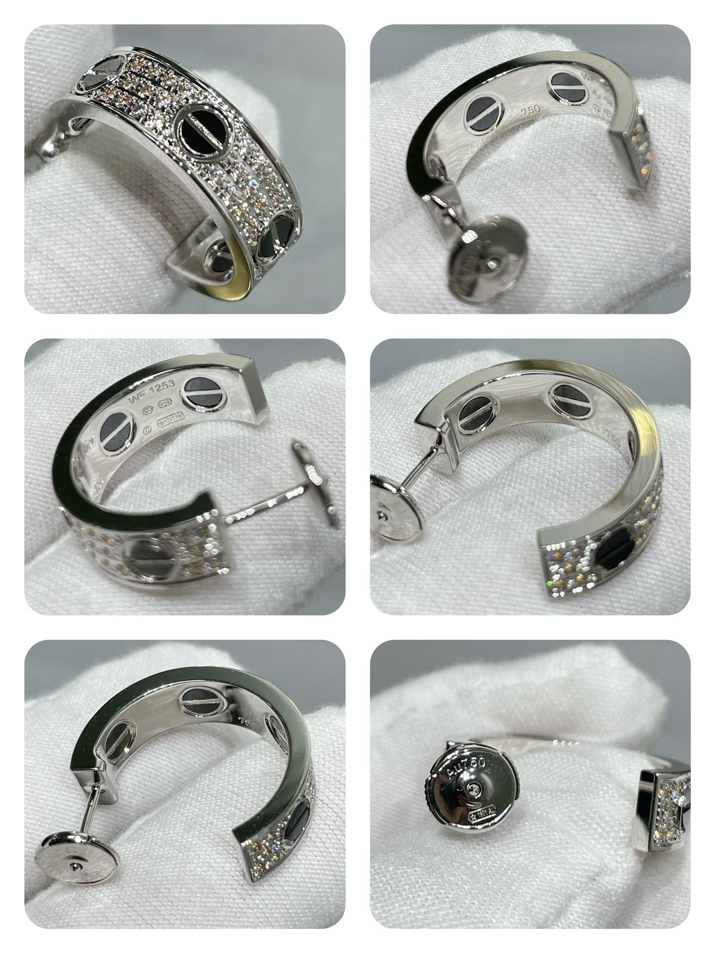 [Shinejoy]LOVE CERAMIC DIAMOND PAVED SILVER EARRINGS