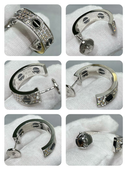[Shinejoy]LOVE CERAMIC DIAMOND PAVED SILVER EARRINGS