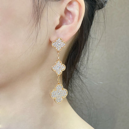 [Shinejoy]CLOVER 3 MOTIFS DIAMOND PAVED Shinejoy GOLD EARRINGS